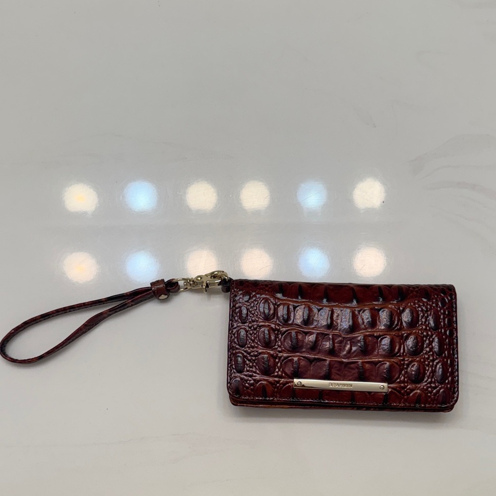 Brahmin Embossed Leather Wallet in Rich Brown